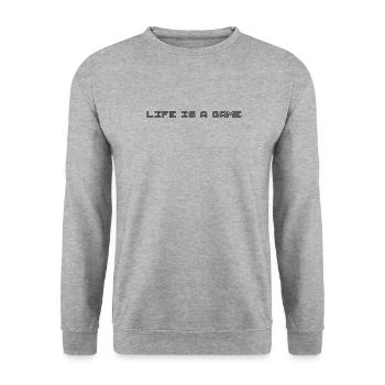 LIFE IS A GAME - pixel lettering - Unisex Sweatshirt - salt & pepper - Front - Alina (178cm) & Michal (187cm)