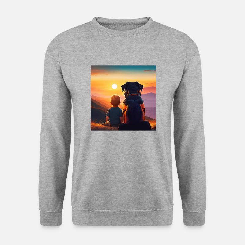 Rüde mit Rottweiler - Unisex Pullover - Weißgrau meliert