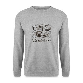 Café et gâteau – le duo parfait. - Sweat-shirt Unisexe - gris chiné - Devant - Alina (178cm) & Michal (187cm)