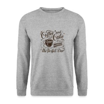 Café et gâteau – le duo parfait. - Sweat-shirt Unisexe - gris chiné - Devant - Alina (178cm) & Michal (187cm)