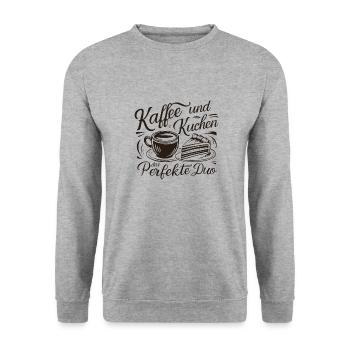 Café et gâteau – le duo parfait. - Sweat-shirt Unisexe - gris chiné - Devant - Alina (178cm) & Michal (187cm)