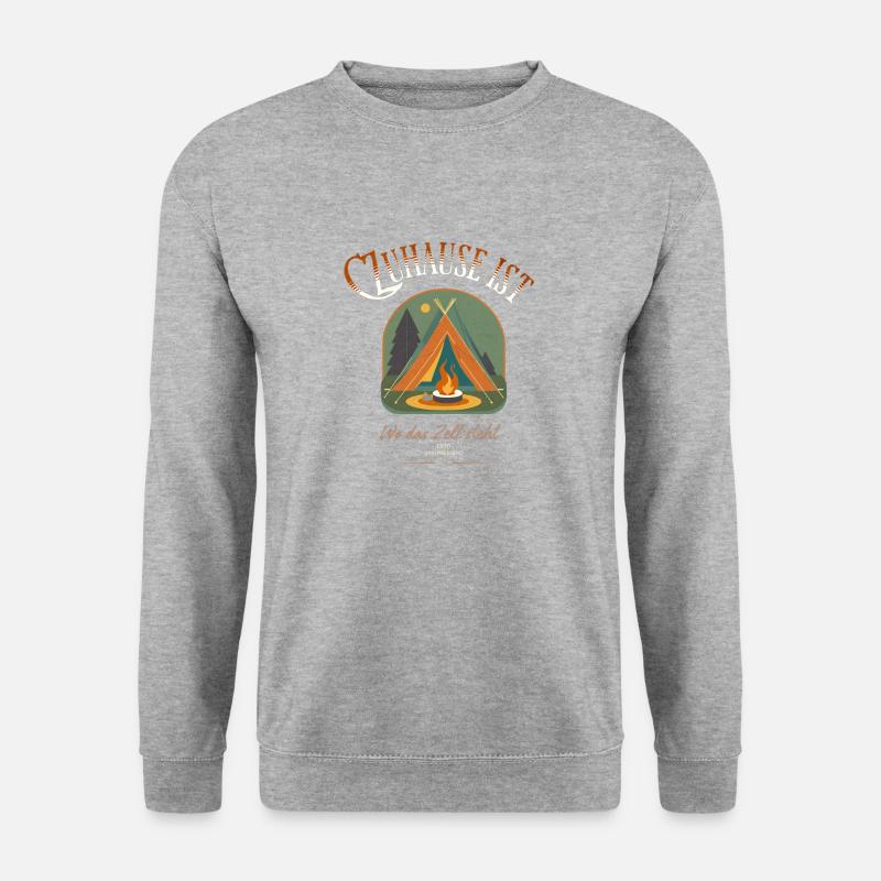 Zuhause ist wo das Zelt steht - Unisex Pullover - Weißgrau meliert