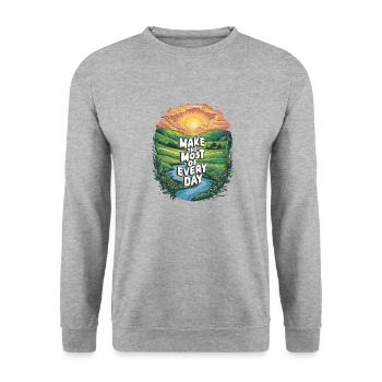 Make the most of every day - Unisex Sweatshirt - salt & pepper - Front - Alina (178cm) & Michal (187cm)