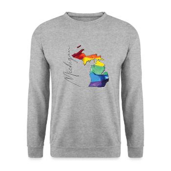 Michigan (United States) | Real Flag | LGBTQIA+ Script - Unisex Sweatshirt - salt & pepper - Front - Alina (178cm) & Michal (187cm)