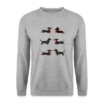 Dackel Dackel Dackel - Unisex Pullover - Weißgrau meliert - Vorne - Alina (178cm) & Michal (187cm)