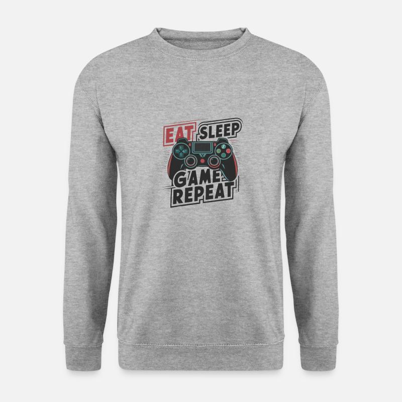 Eat, Sleep, Game, Repeat - Unisex Pullover - Weißgrau meliert