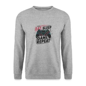 Eat, Sleep, Game, Repeat - Unisex Sweatshirt - salt & pepper - Front - Alina (178cm) & Michal (187cm)