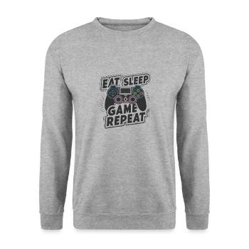 Eat, Sleep, Game, Repeat - Unisex Pullover - Weißgrau meliert - Vorne - Alina (178cm) & Michal (187cm)