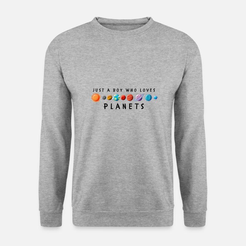 Nur ein Junge, der Planeten liebt - Unisex Pullover - Weißgrau meliert