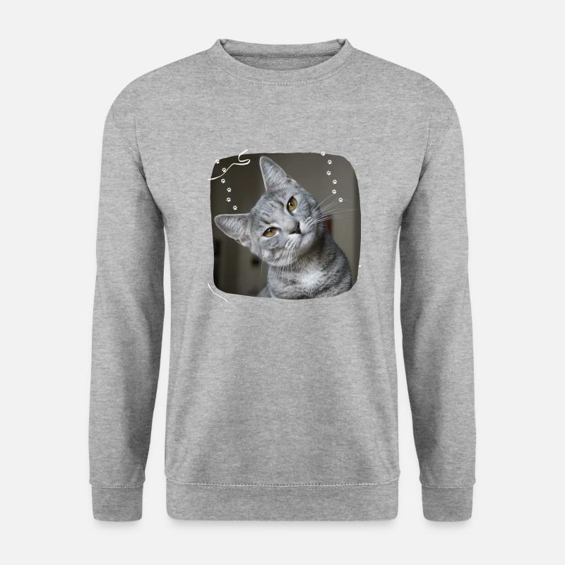 Katze T-Shirt - Unisex Pullover - Weißgrau meliert