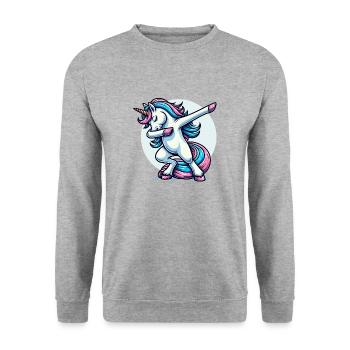 Unicorn Dabbing Einhorn - Unisex Pullover - Weißgrau meliert - Vorne - Alina (178cm) & Michal (187cm)