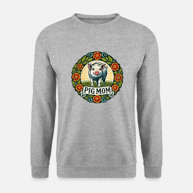 Hängebauchschwein-Mama - Unisex Pullover - Weißgrau meliert