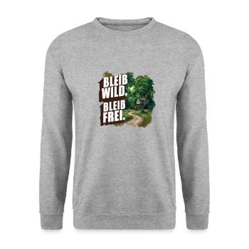 Bleib wild, bleib frei - Unisex Pullover - Weißgrau meliert - Vorne - Alina (178cm) & Michal (187cm)