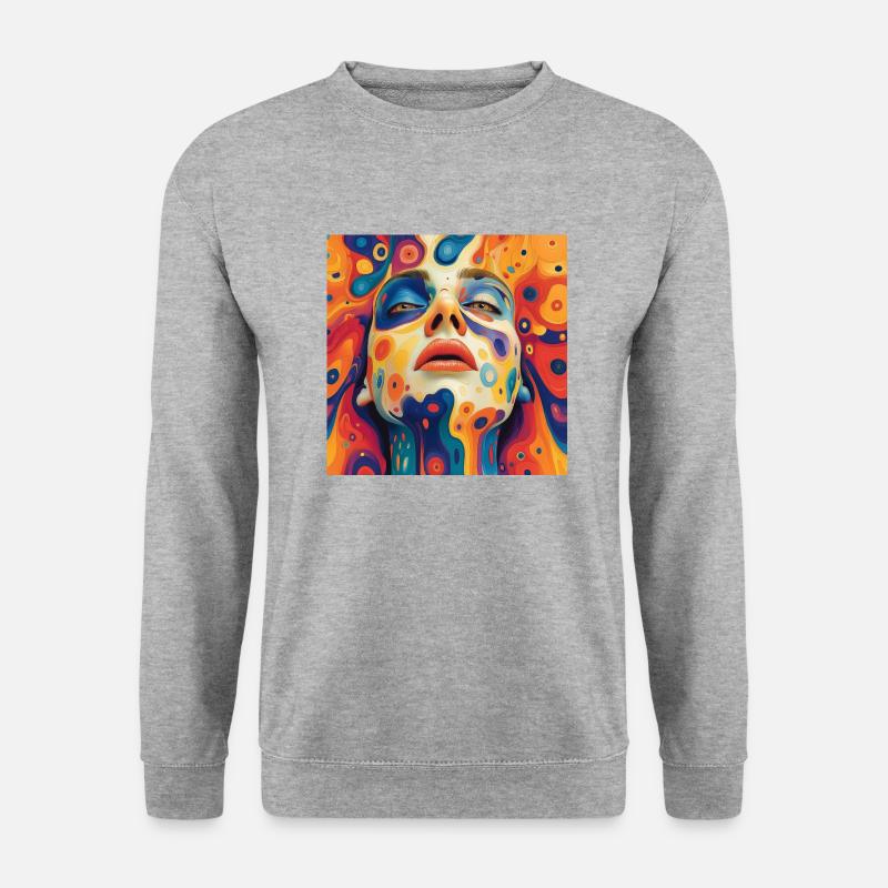 Psychodelisches Gesicht - Unisex Pullover - Weißgrau meliert