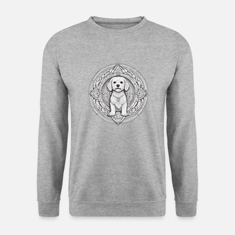 Maltese & Mandala Magic - Unisex Pullover - Weißgrau meliert