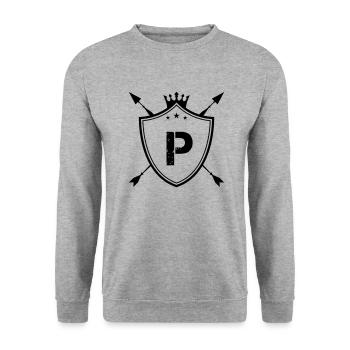 wappen p - Unisex Pullover - Weißgrau meliert - Vorne - Alina (178cm) & Michal (187cm)