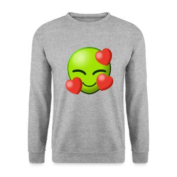 Alien Love Liebe Aliens Heart Herz Außerirdisch I - Unisex Pullover - Weißgrau meliert - Vorne - Alina (178cm) & Michal (187cm)