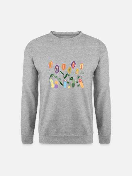 Blumenwiese mit Pilzen. Positivität des Körpers. - Unisex Pullover - Weißgrau meliert