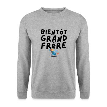 bientot grand frere - Sweat-shirt Unisexe - gris chiné - Devant - Alina (178cm) & Michal (187cm)