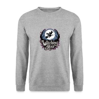 Hexe bei Vollmond – Witching Hour - Unisex Pullover - Weißgrau meliert - Vorne - Alina (178cm) & Michal (187cm)