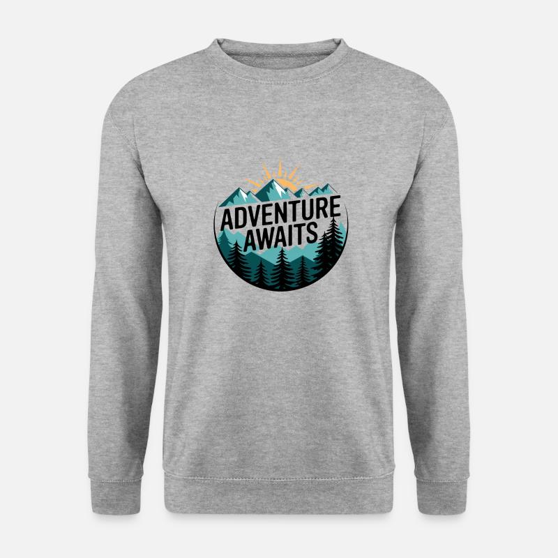 Adventure Awaits – Bergpanorama - Unisex Pullover - Weißgrau meliert