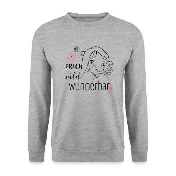 Frech, wild, wunderbar :-) - Unisex Pullover - Weißgrau meliert - Vorne - Alina (178cm) & Michal (187cm)