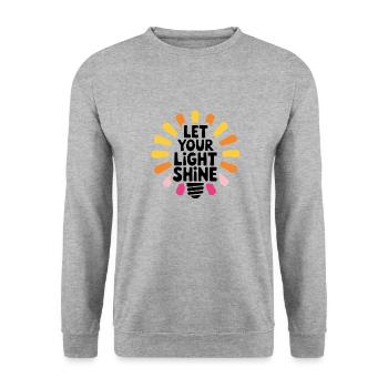 Let Your Light Shine – Leuchtende Glühbirne - Unisex Pullover - Weißgrau meliert - Vorne - Alina (178cm) & Michal (187cm)