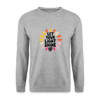 Let Your Light Shine – Leuchtende Glühbirne - Unisex Pullover - Weißgrau meliert - Vorne - Alina (178cm) & Michal (187cm)