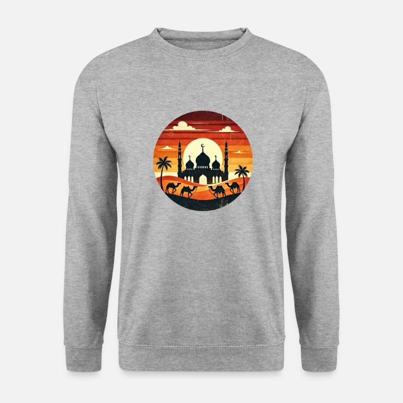 Marrakesch Moschee Sonnenuntergang - Unisex Pullover - Weißgrau meliert