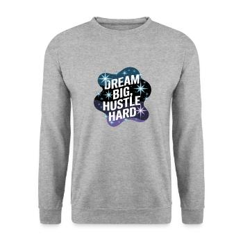 Dream Big, Hustle Hard – Nachthimmel - Unisex Pullover - Weißgrau meliert - Vorne - Alina (178cm) & Michal (187cm)
