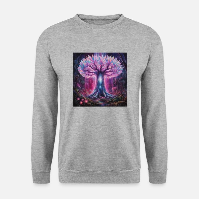 Der Kristallene Lebensbaum - Unisex Pullover - Weißgrau meliert