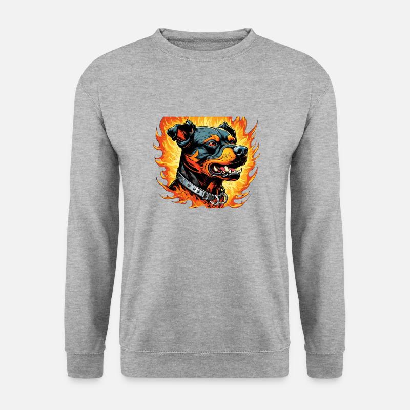 Flammen-Hund - Unisex Pullover - Weißgrau meliert
