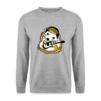 Sitzender Igel Spielt Süß Gitarre Musik Gitarrist - Unisex Pullover - Weißgrau meliert - Vorne - Alina (178cm) & Michal (187cm)