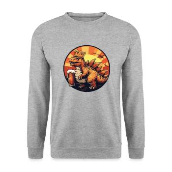 Dinosaur Stegosaurus Beer Comic - Unisex Sweatshirt - salt & pepper - Front - Alina (178cm) & Michal (187cm)