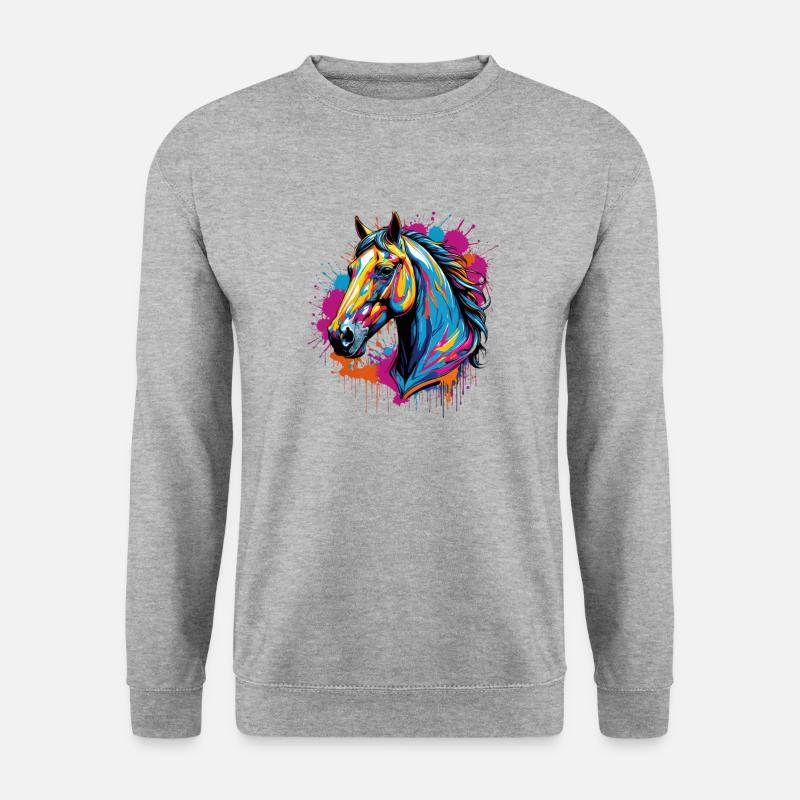 Funky Pferd - Unisex Pullover - Weißgrau meliert
