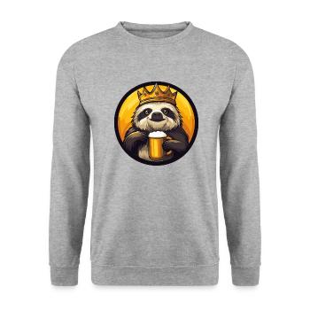 Faultier Bier Comic - Unisex Pullover - Weißgrau meliert - Vorne - Alina (178cm) & Michal (187cm)