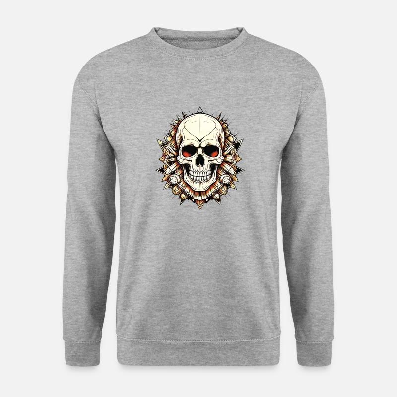 Edgy Skull Design - Unisex Pullover - Weißgrau meliert