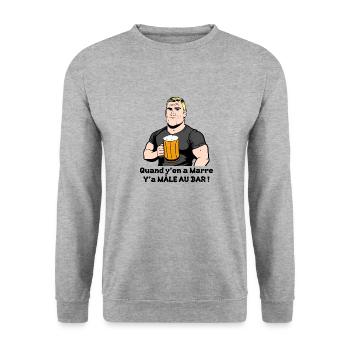 QUAND Y'EN A MARRE, Y'A MÂLE AU BAR ! (alcool) - Sweat-shirt Unisexe - gris chiné - Devant - Alina (178cm) & Michal (187cm)