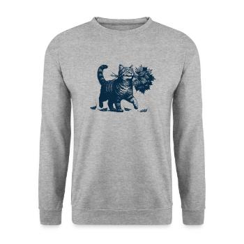 Kätzchen bringt Herbstlaub - Unisex Pullover - Weißgrau meliert - Vorne - Alina (178cm) & Michal (187cm)