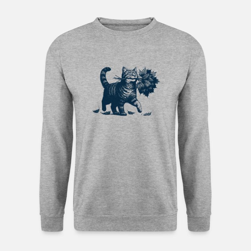 Kätzchen bringt Herbstlaub - Unisex Pullover - Weißgrau meliert