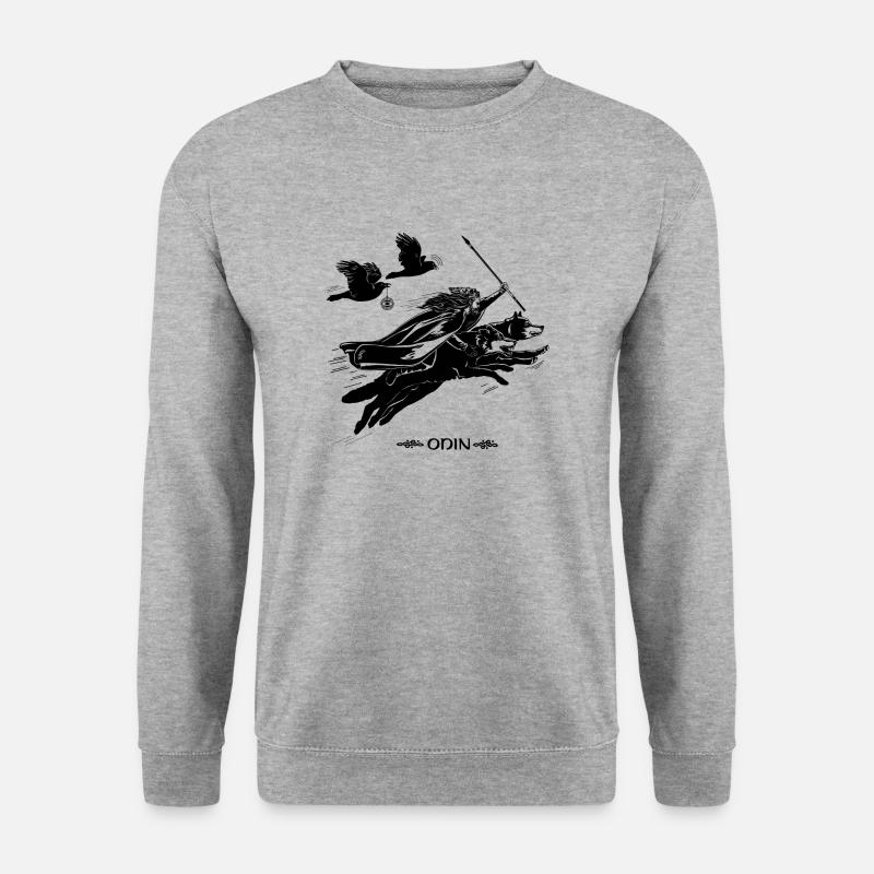 Odin mit Geri und Freki - Unisex Pullover - Weißgrau meliert