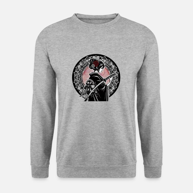Japanische Samurai-Frau - Unisex Pullover - Weißgrau meliert