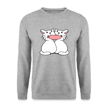 2 Katzen Essen Würstchen Wurst Mund Fressen Paar - Unisex Pullover - Weißgrau meliert - Vorne - Alina (178cm) & Michal (187cm)