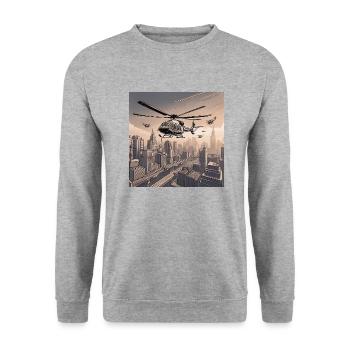 Helicopters Over Urban Cityscape - Unisex Sweatshirt - salt & pepper - Front - Alina (178cm) & Michal (187cm)