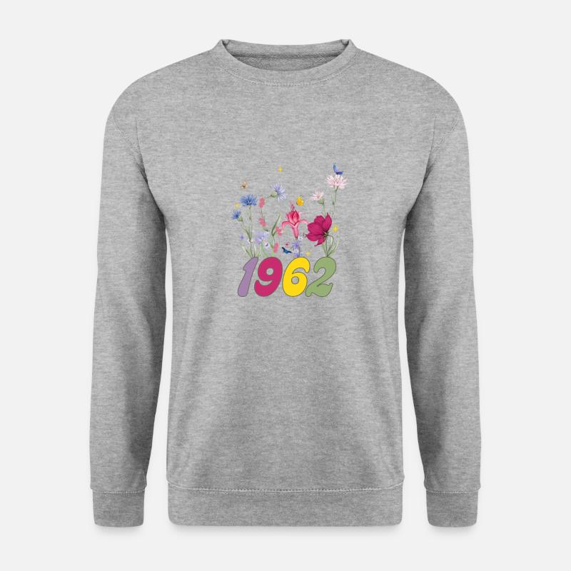 Geburtsjahr 1962 Wildblumen - Unisex Pullover - Weißgrau meliert
