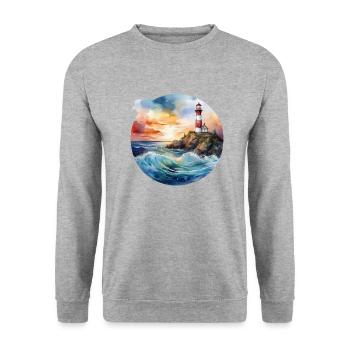 Phare majestueux au coucher du soleil avec des vagues déferlantes - Sweat-shirt Unisexe - gris chiné - Devant - Alina (178cm) & Michal (187cm)