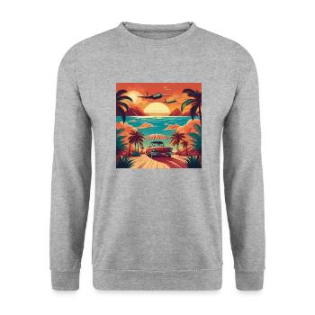 Vintage Beach Sunset with Red Car and Planes - Unisex Sweatshirt - salt & pepper - Front - Alina (178cm) & Michal (187cm)