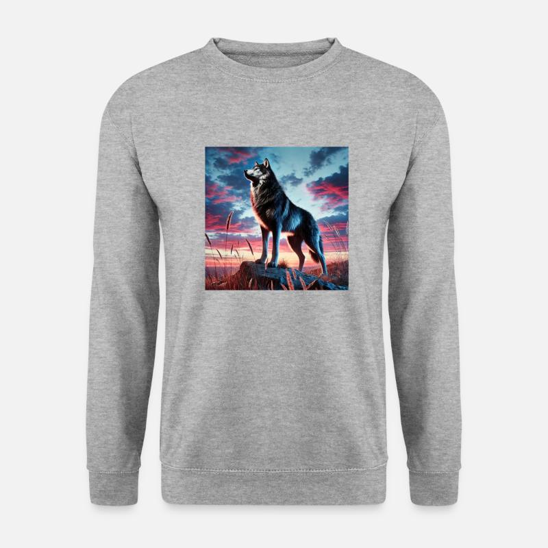 Wolf sunset - Unisex Pullover - Weißgrau meliert