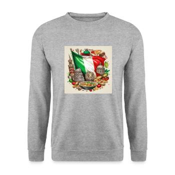 Italian Flag with Iconic Landmarks and Food Art - Unisex Sweatshirt - salt & pepper - Front - Alina (178cm) & Michal (187cm)