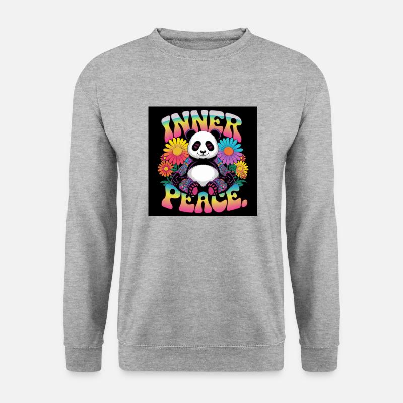 Innerer Frieden, meditierender Panda - Unisex Pullover - Weißgrau meliert
